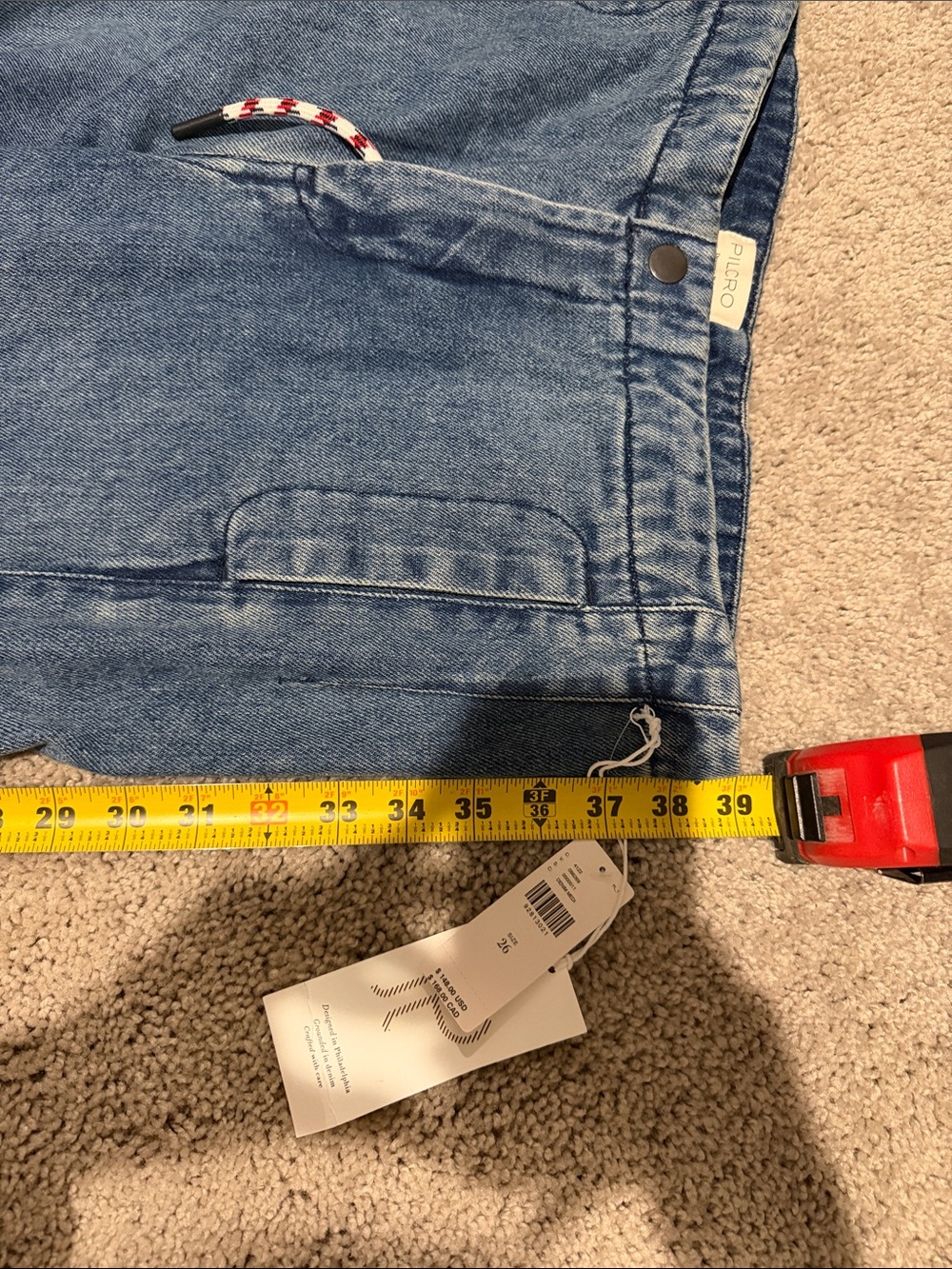 Pilcro Relaxed Wide-Leg Blue Denim Jeans with Contrast Drawstring - Picture 3 of 4